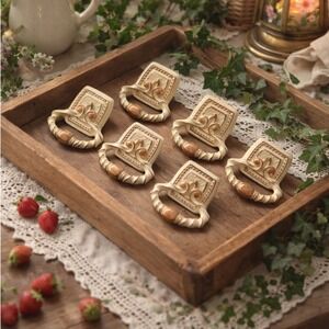 Vintage Amerock Bonaventure fixed ring pulls in a Regency White and Gold finish